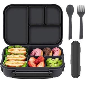 NIB: Bento Box: Leakproof Lunch Containers w utensils (dark gray)